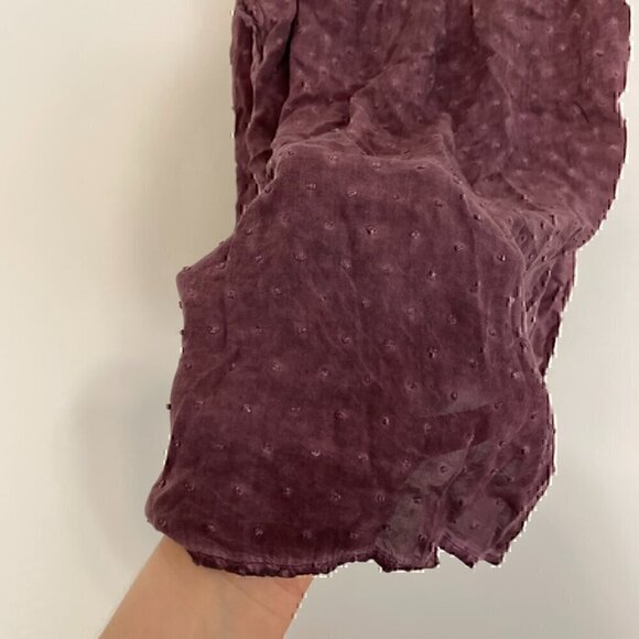 KNOX ROSE Purple Swiss Dot Crochet Eyelet Tie Bow Back Short Flutter Sleeve Top - Picture 6 of 13